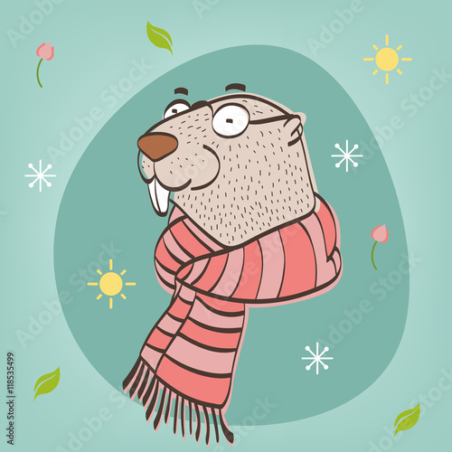 Happy Groundhog Day. Vector illustration with grounhog. photo