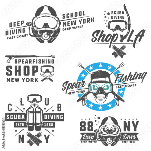 Set of scuba diving elements for emblems,logo ,prints,tattoo,label and design.