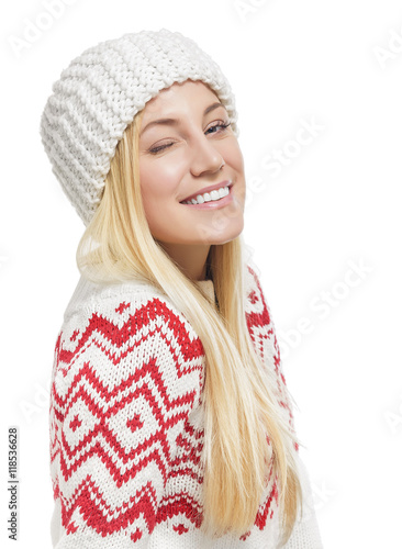 Beautiful blonde in winter clothes.