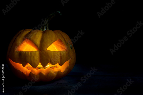 Halloween pumpkin head jack in darkness night