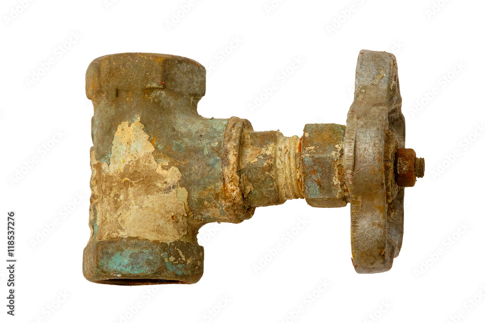 Old rusty valve isolated on white background. Old water faucet Old rusty valve isolated on white background. Old water faucet