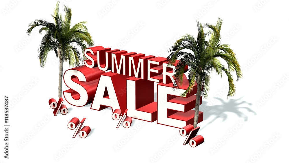 Obraz premium Summer Sale - 3d text with palms 