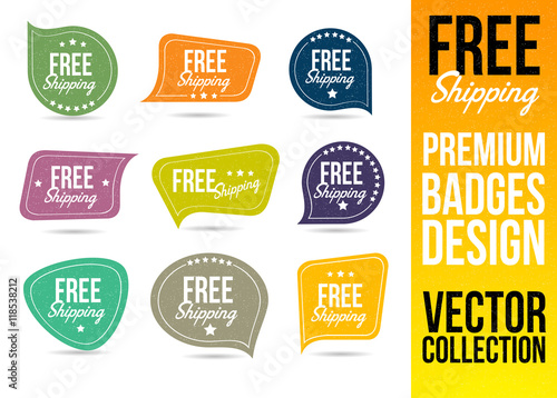 Free Shipping Logo Badge and Emblem in Flat Design Style.