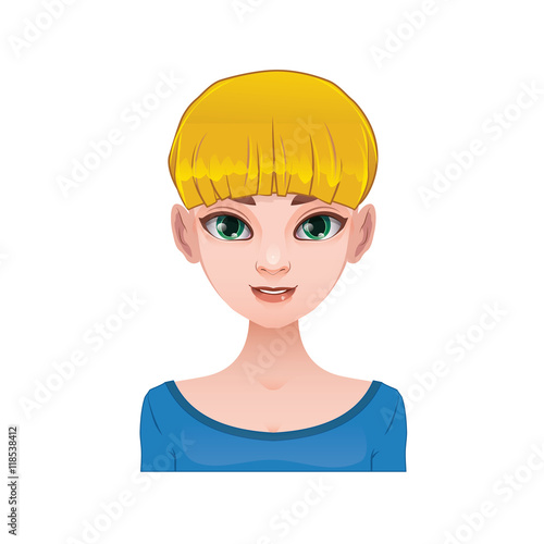 Blonde woman with short hair and bangs