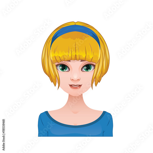Blonde woman with short hair and headband