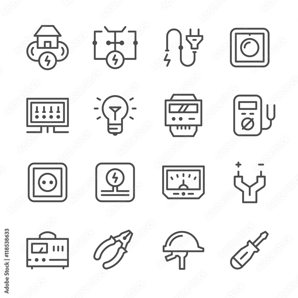 Fototapeta premium Set line icons of electricity