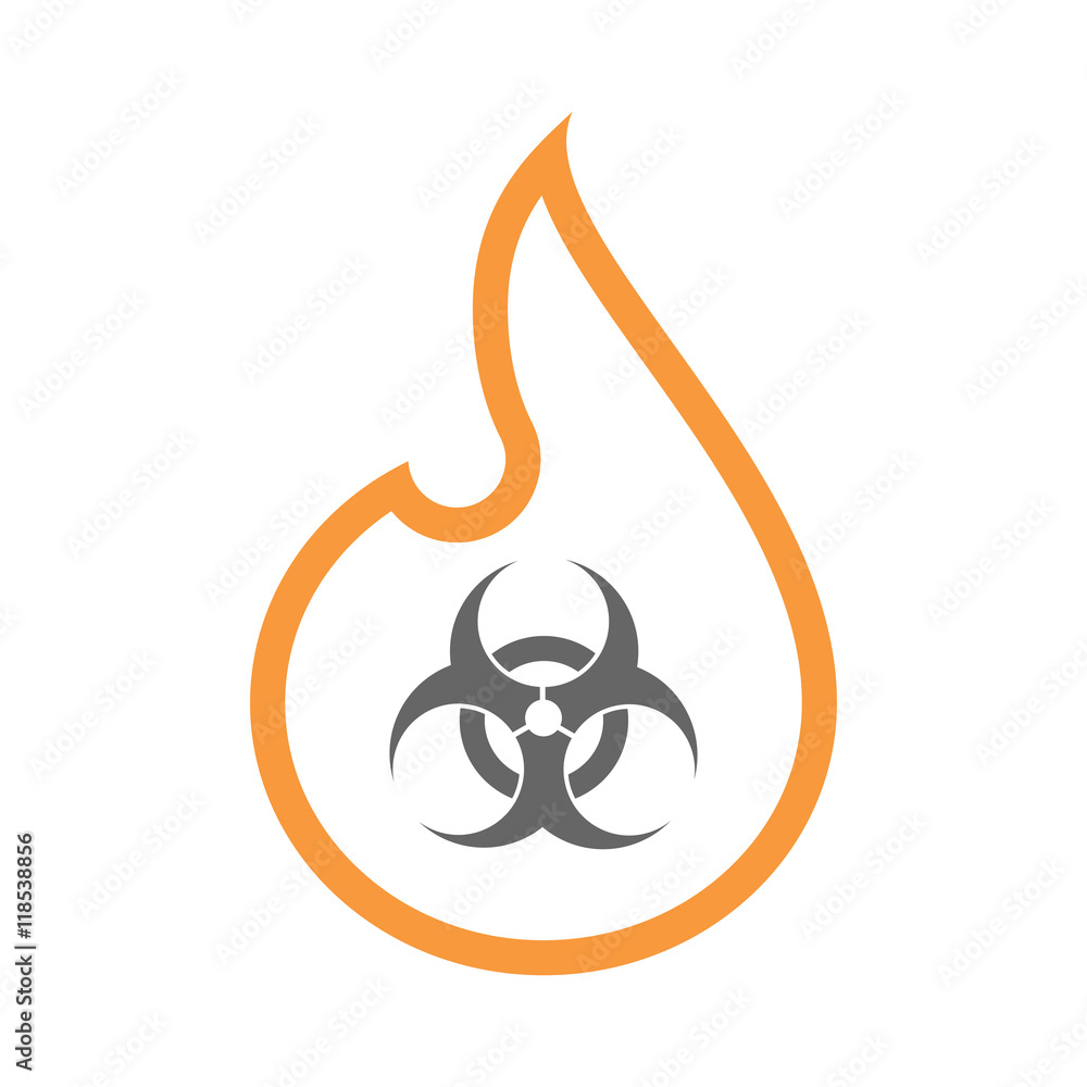 Isolated isolated line art flame icon with a biohazard sign Isolated isolated line art flame icon with a biohazard sign