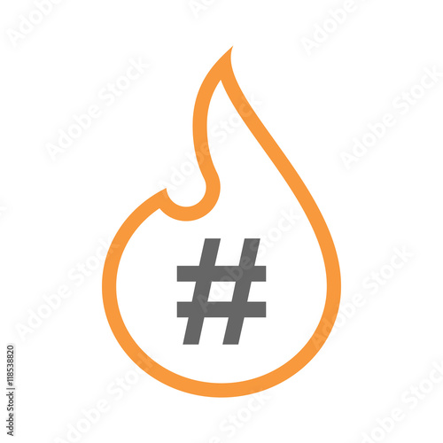Isolated isolated line art flame icon with a hash tag