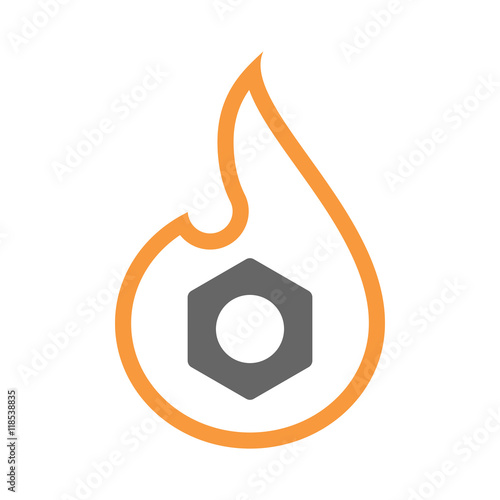Isolated isolated line art flame icon with a nut