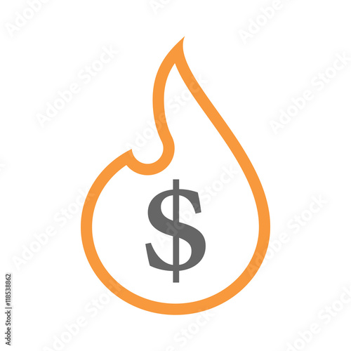 Isolated isolated line art flame icon with a dollar sign