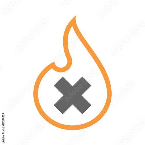 Isolated isolated line art flame icon with an x sign