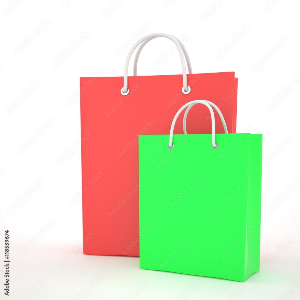 Paper Shopping Bags isolated on white background. 3d rendering. Paper Shopping Bags isolated on white background. 3d rendering.