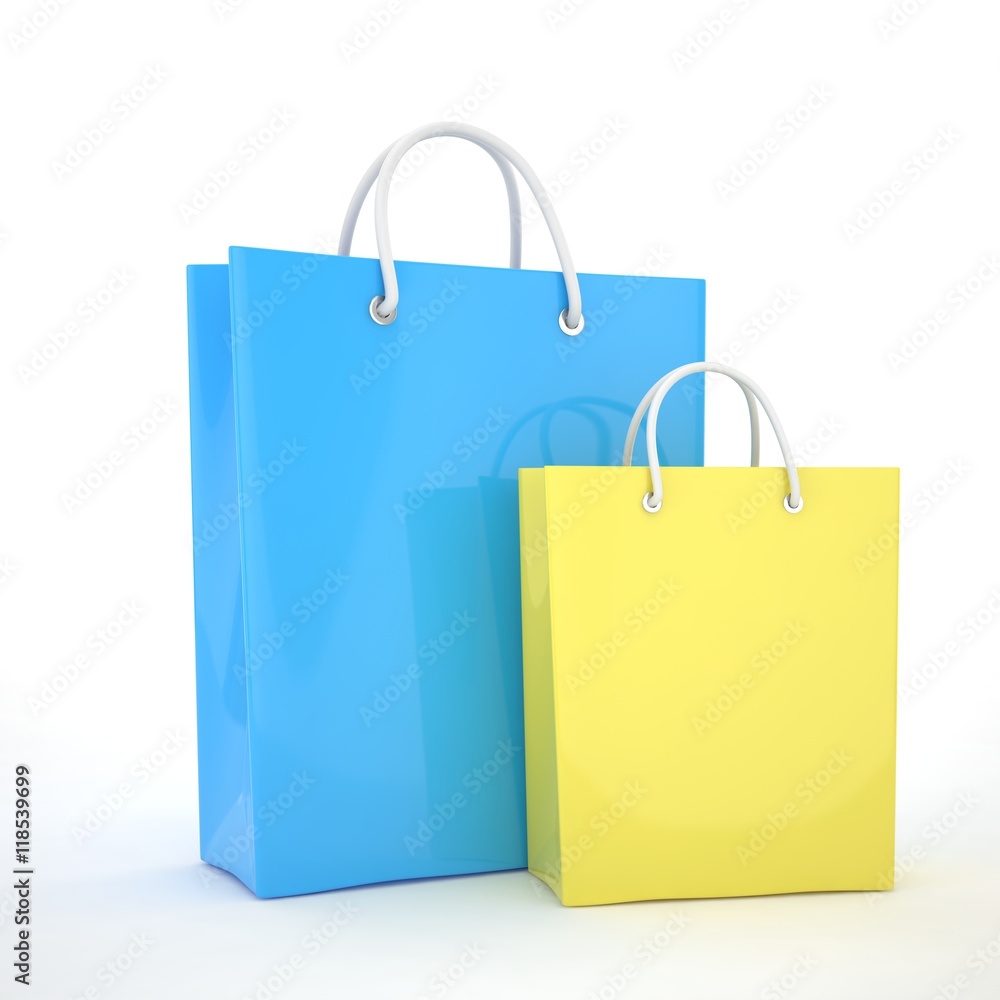 Paper Shopping Bags isolated on white background. 3d rendering. Paper Shopping Bags isolated on white background. 3d rendering.