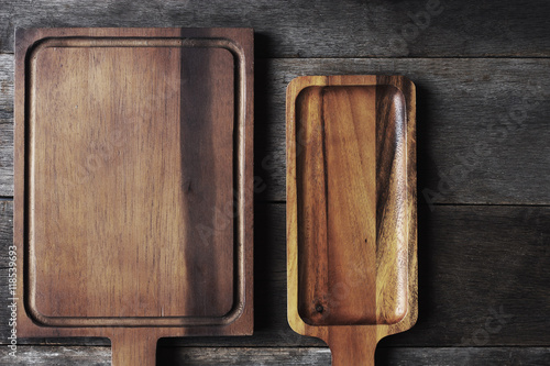 Kitchen utensils over wood background wooden table with copy space. top