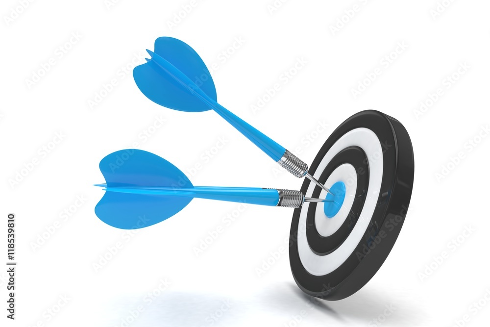 Three arrows darts in center. 3d rendering. Three arrows darts in center. 3d rendering.
