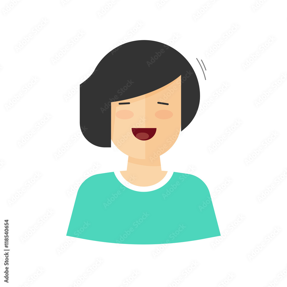 Happy woman smiling vector illustration isolated on white background, flat cartoon simple style middle aged positive lady character cheering, happiness Happy woman smiling vector illustration isolated on white background, flat cartoon simple style middle aged positive lady character cheering, happiness