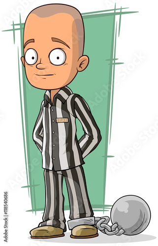 Cartoon bald prisoner with metal chain