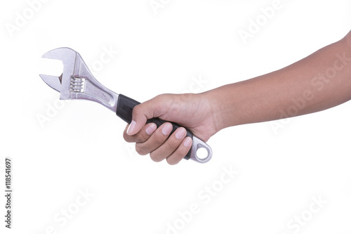 Hand hold fix wrench on white background