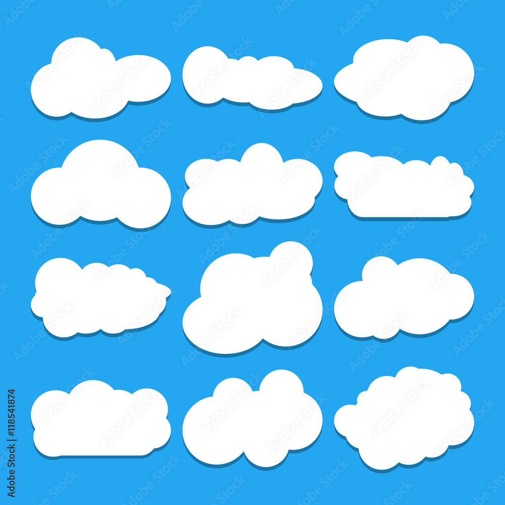Set of blue sky, clouds. Cloud icon