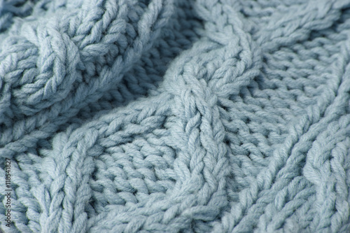 A full page close up of pastel blue knitted sweater fabric texture © beckystarsmore