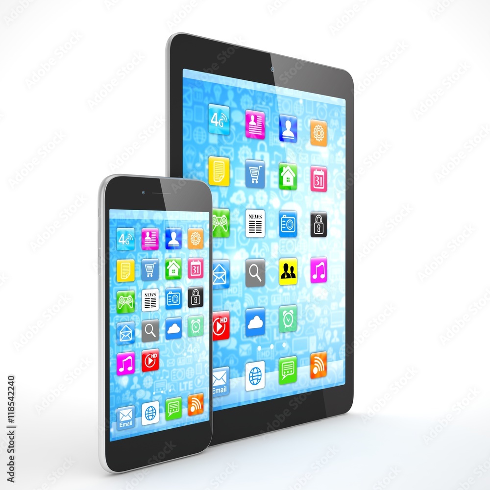 Tablet and smartphone on a white. 3d rendering. Tablet and smartphone on a white. 3d rendering.