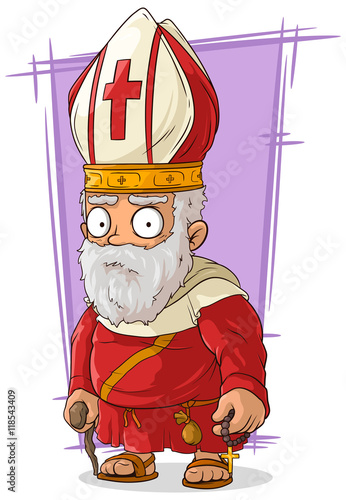 Cartoon old Catholic priest with rosary