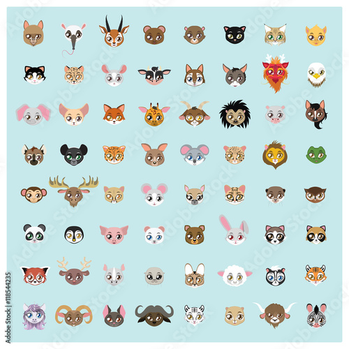 Collection of cute animal faces