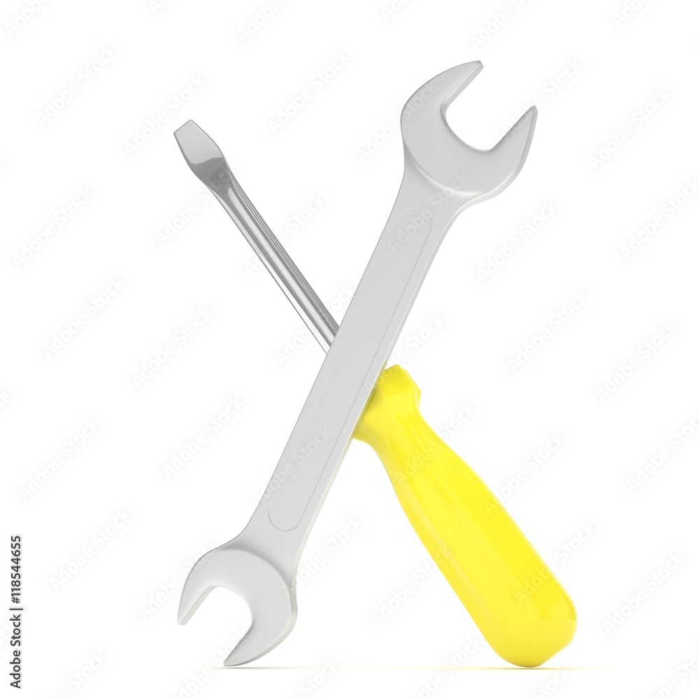3D Illustration Wrench and screwdriver, service concept 3D Illustration Wrench and screwdriver, service concept