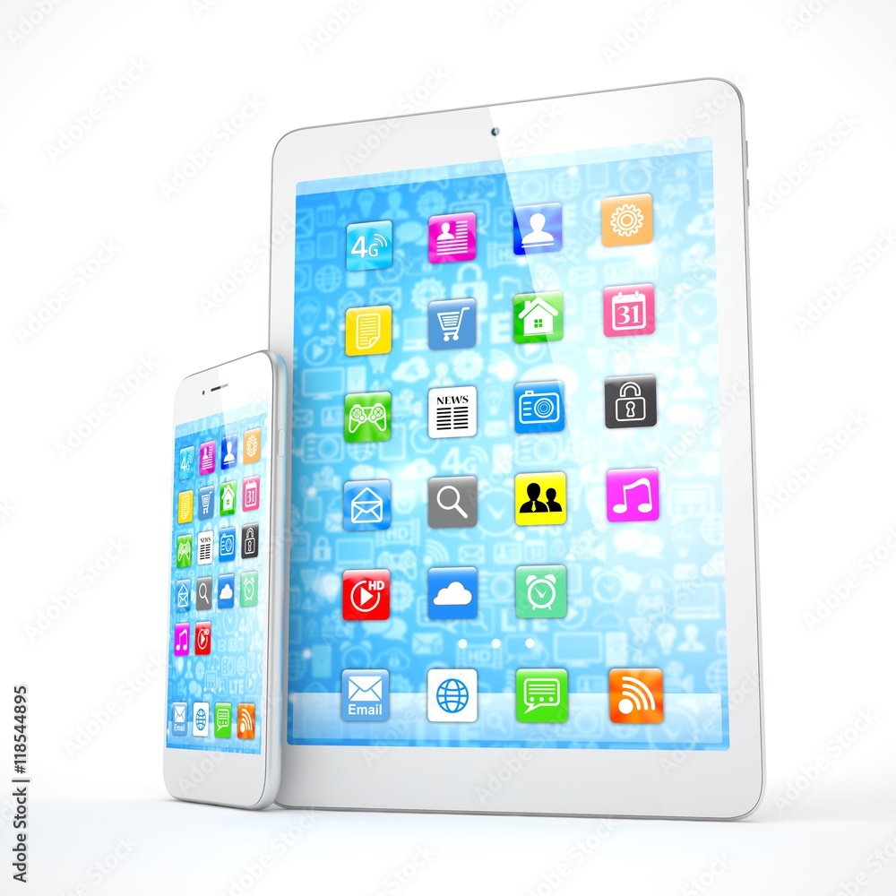 Tablet and smartphone on a white. 3d rendering. Tablet and smartphone on a white. 3d rendering.