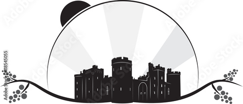 Castello silhouette con grappolo uva