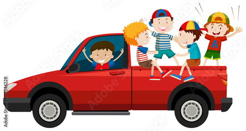 Children riding on pick up truck