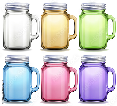 Glass jars in six different colors