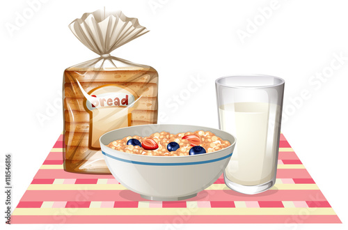 Breakfast set with bread and cereal