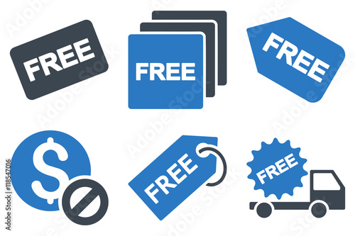 Free Tag vector icons. Icon style is bicolor smooth blue flat symbols with rounded angles on a white background.