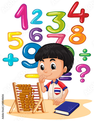 Boy doing math with abacus