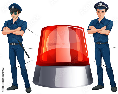 Police officers and siren light
