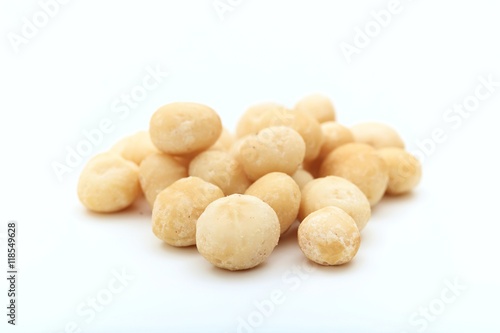 Macadamia nuts on white background