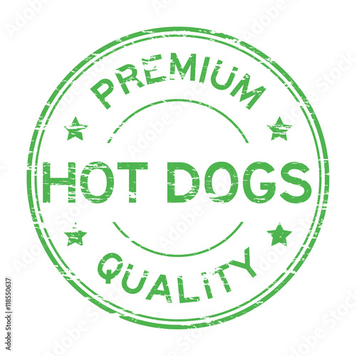 Grunge green premium quality hot dogs rubber stamp