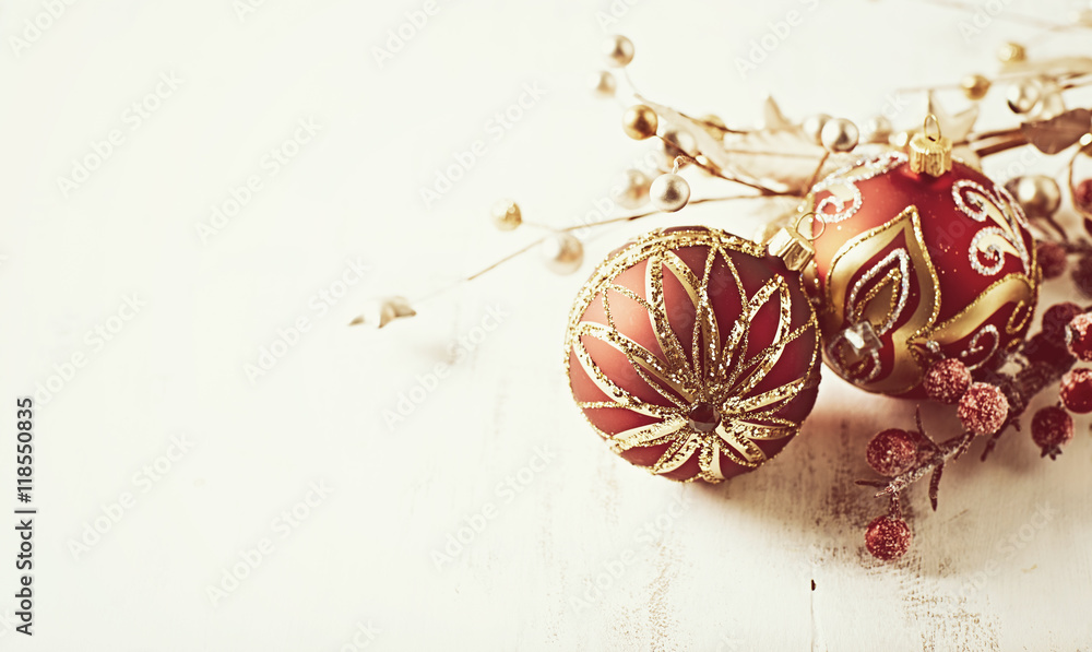 Naklejka premium An arrangement of vintage Christmas decorations