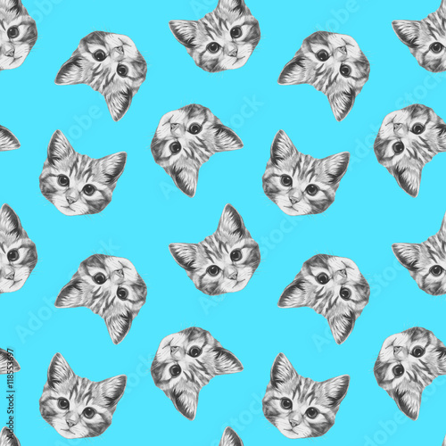 Seamless pattern with hand-drawn Cat. 