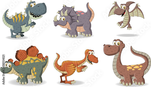 Group of funny cartoon dinosaurs. 
