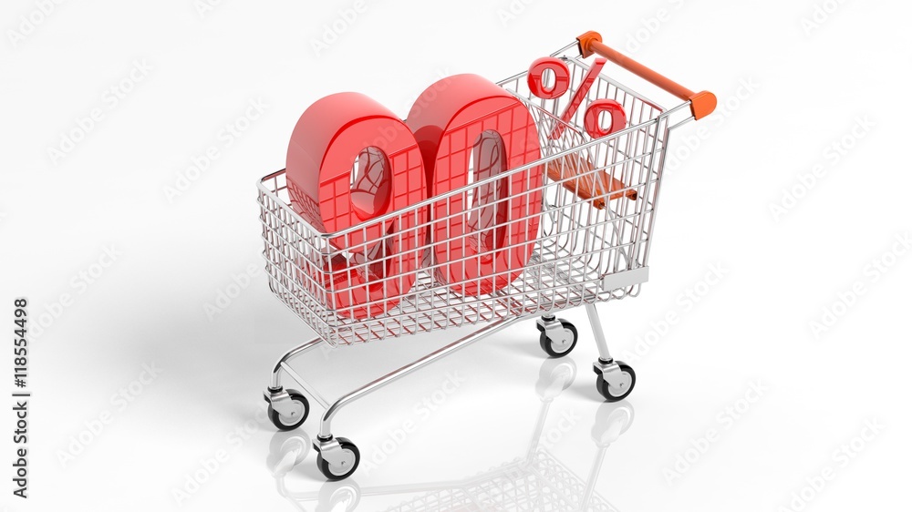 Big sale 90 percent discount in shopping trolley