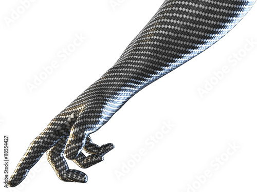 3D rendering of hand pointing concept carbon fiber texture