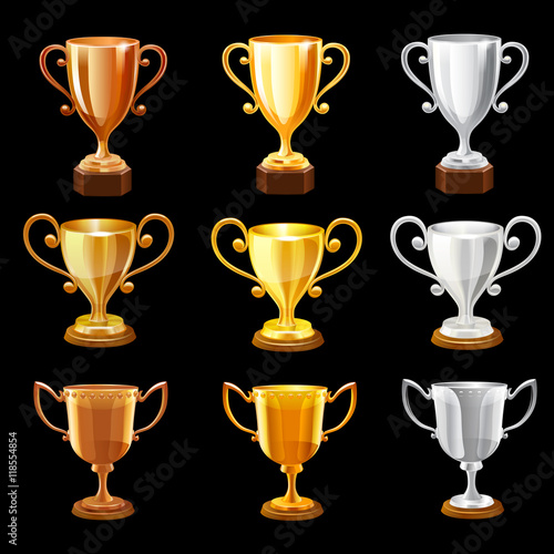Trophy set on black background. Vector