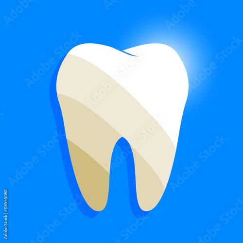 tooth whitening symbol. Teeth vector illustration in flat style. Dental care concept, isolated on blue background.