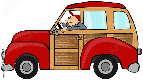 Εκτύπωση καμβά Man driving a woody station wagon