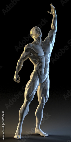 3d rendering of muscular man greeting to the sky