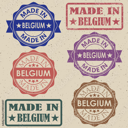 made in Belgium blue round vintage stamp.Belgium stamp.Belgium seal.