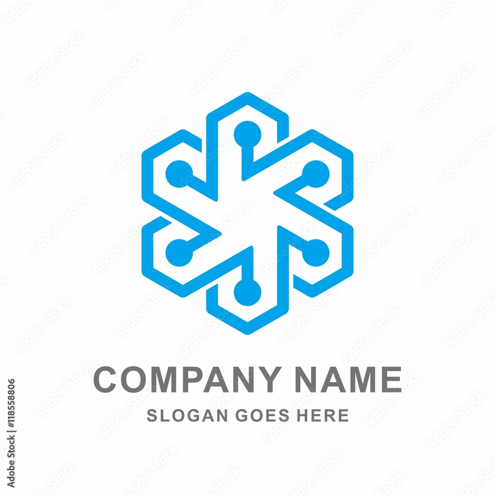Obraz premium Geometric Circular Computer Data Connection Technology Vector Logo Design Template