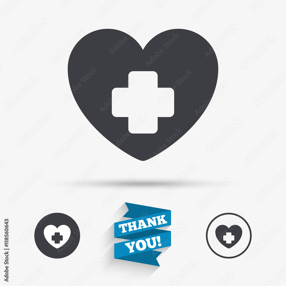 Obraz premium Medical heart sign icon. Cross symbol.